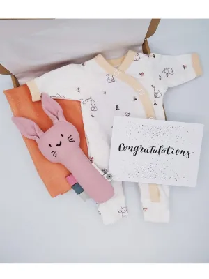 Flower Bunny Gift Box - Sleepsuit, Rattle, Muslin & Card