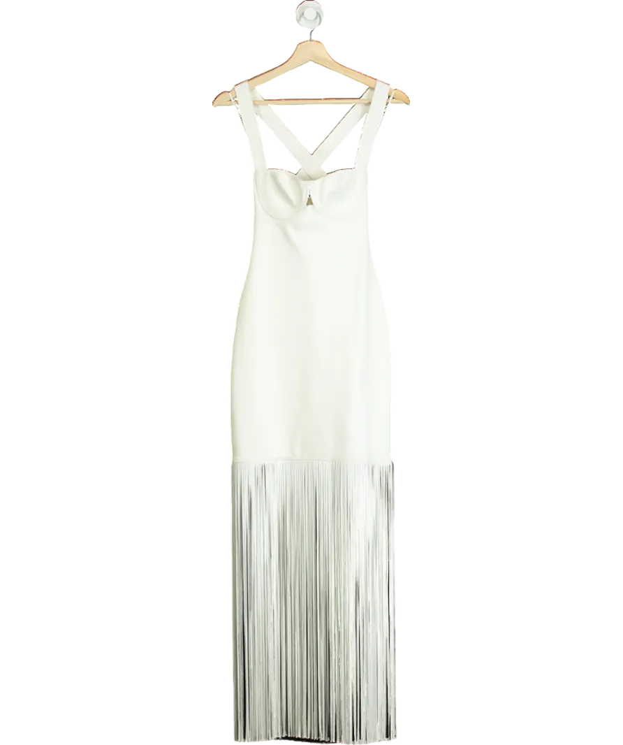 Galvan Diana fringe-trimmed knit midi dress UK S