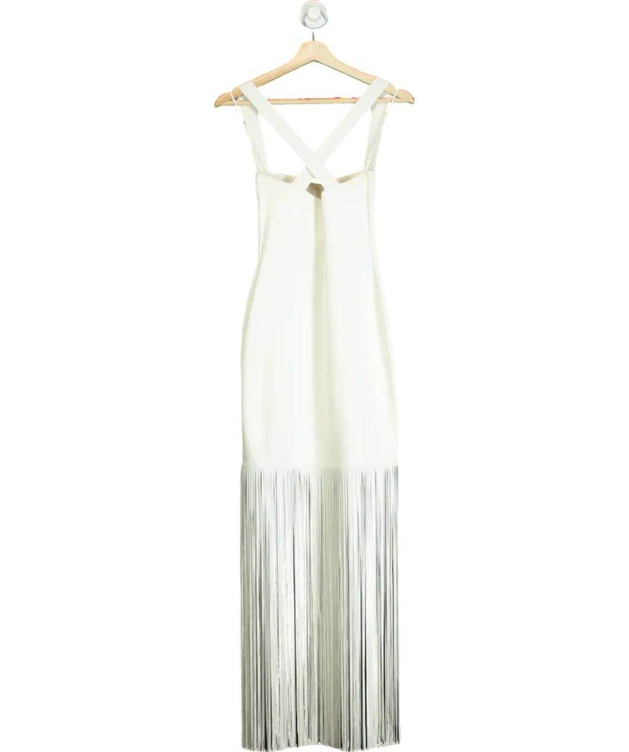 Galvan Diana fringe-trimmed knit midi dress UK S