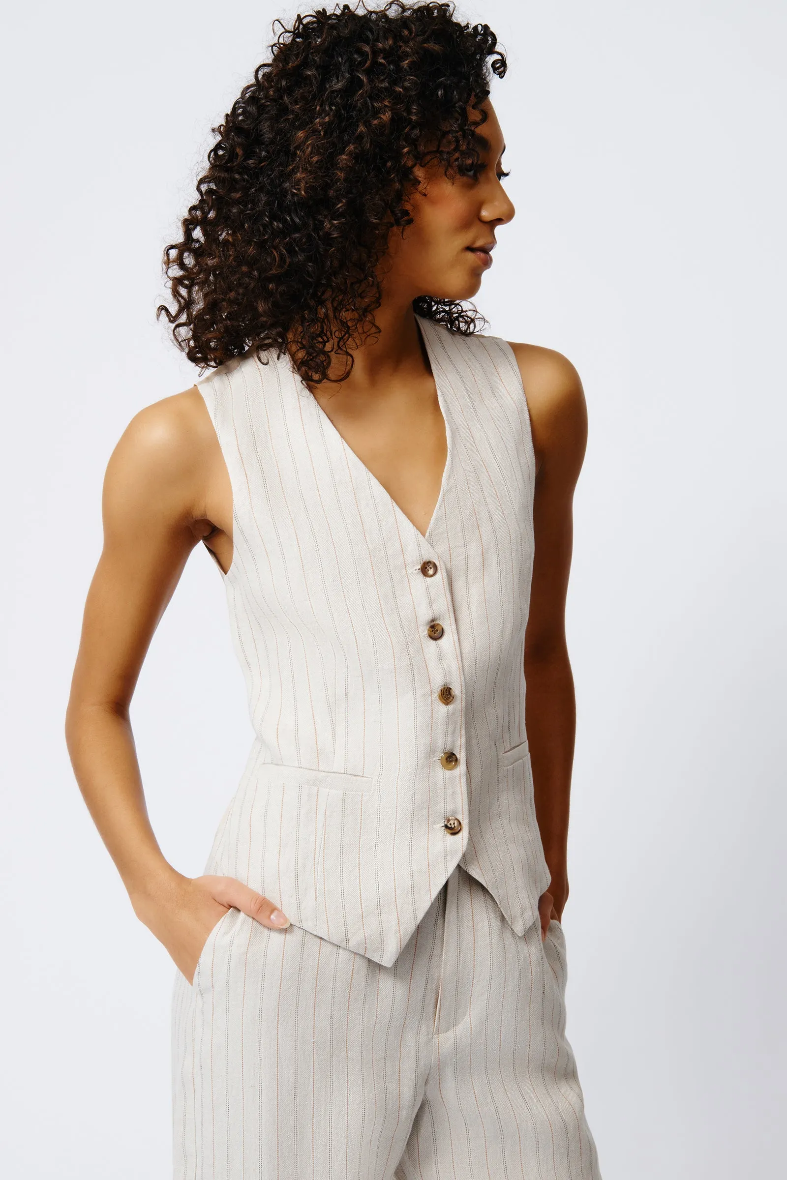 Grace Vest - Khaki Stripe