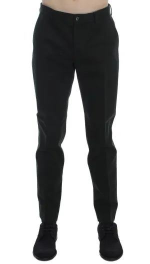 Green Cotton Slim Fit Casual Pants