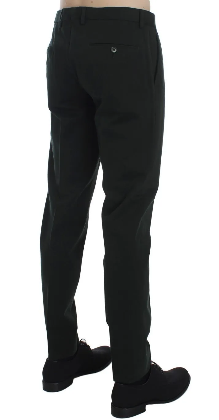 Green Cotton Slim Fit Casual Pants