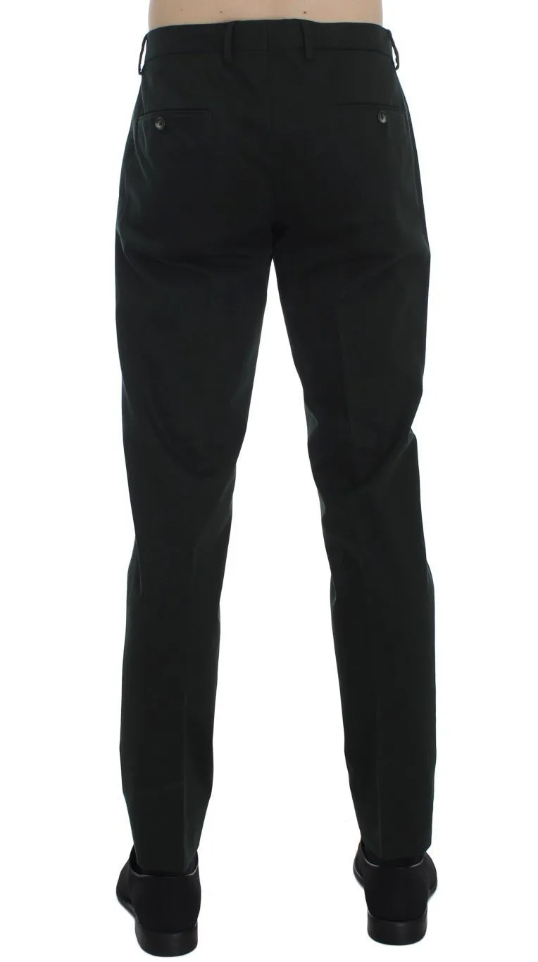 Green Cotton Slim Fit Casual Pants