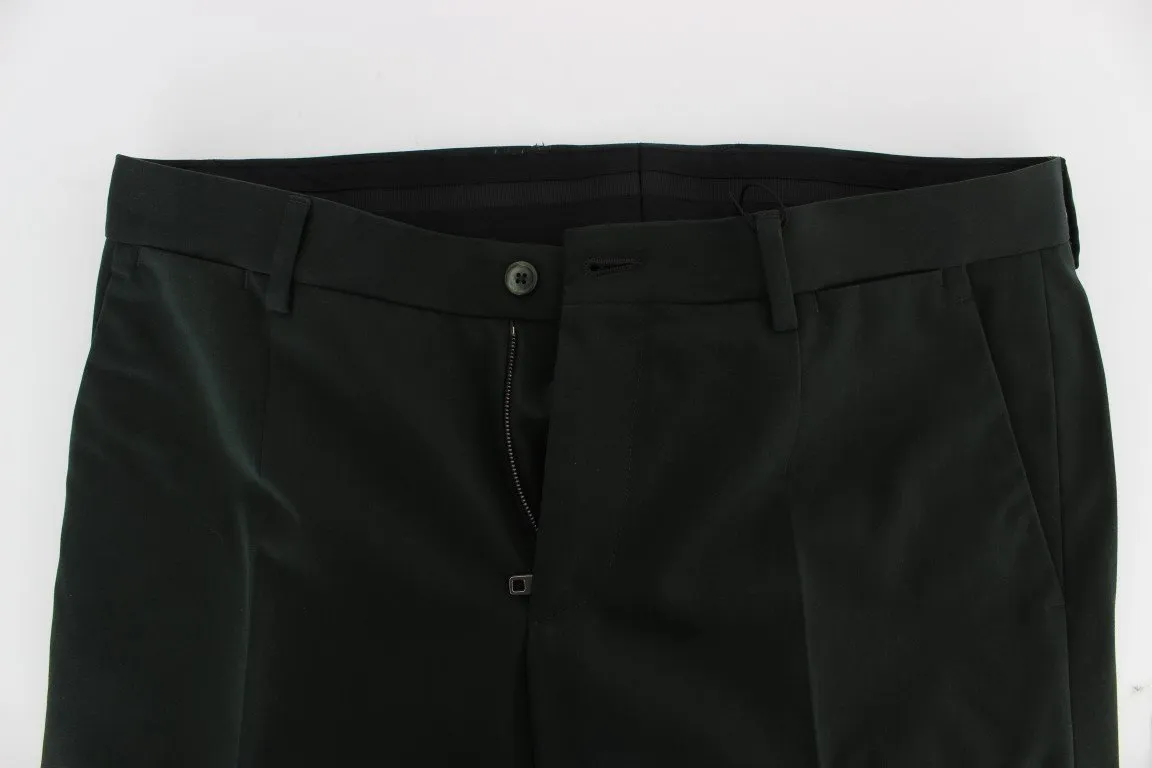 Green Cotton Slim Fit Casual Pants