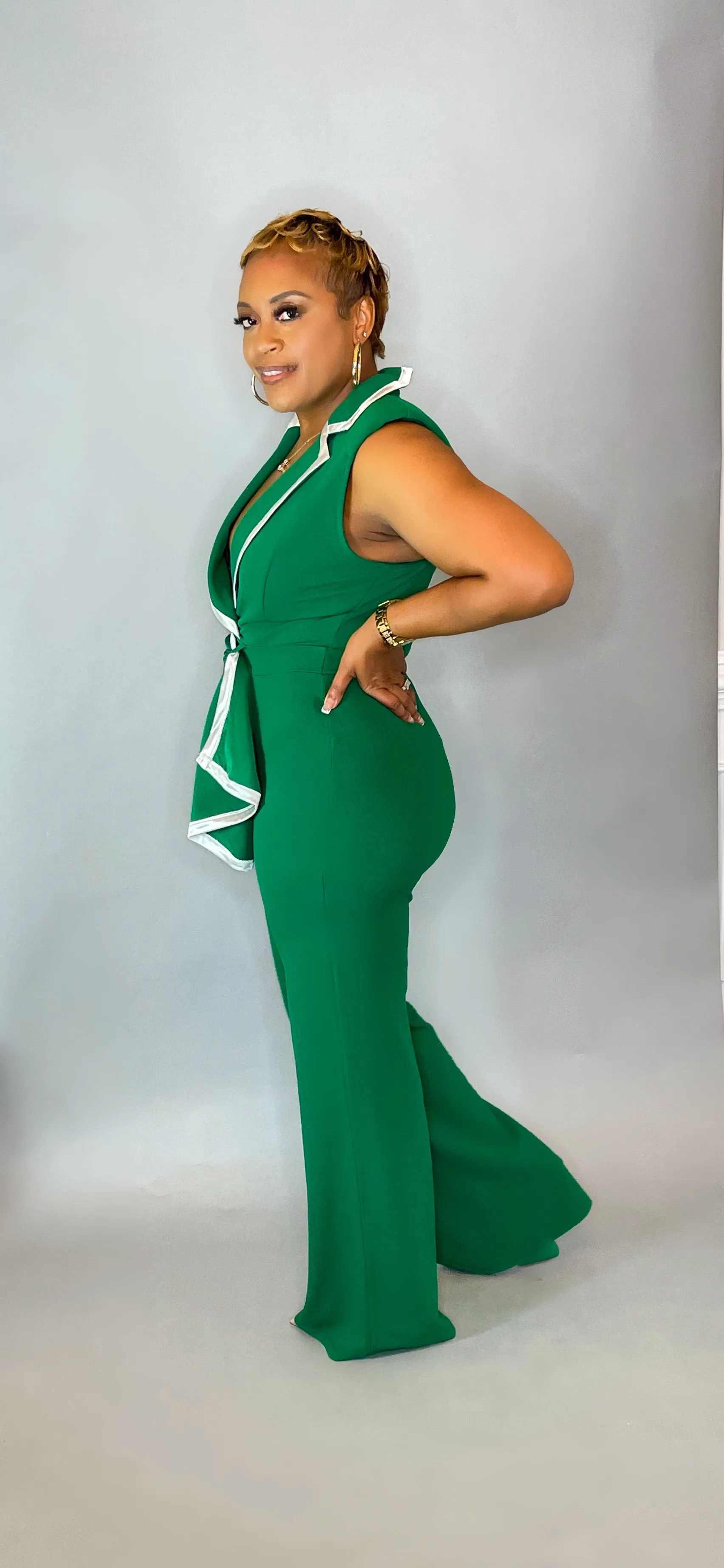Green Sleeveless Wrap Jumpsuit