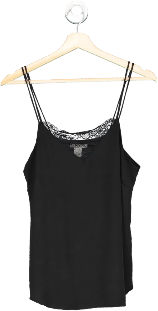 H&M Black Lace Trim Satin Top UK 6