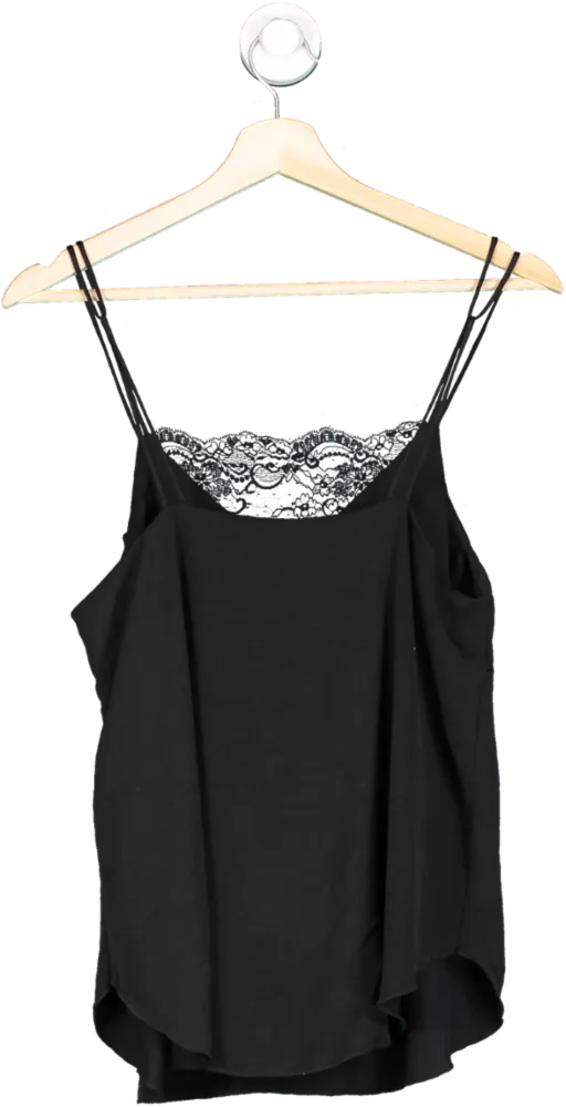H&M Black Lace Trim Satin Top UK 6