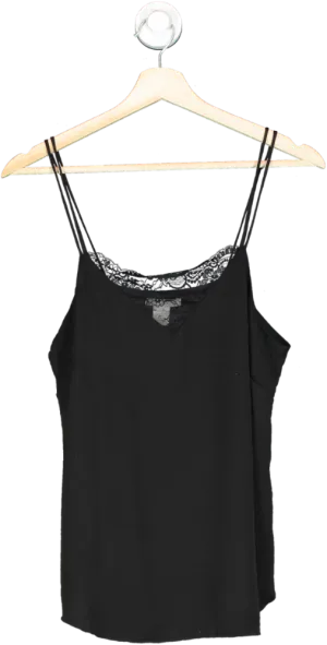 H&M Black Lace Trim Satin Top UK 6