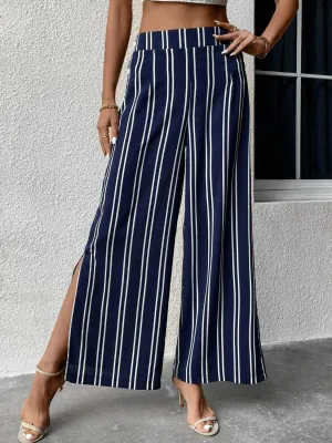 Hazel Blues® | Striped Slit Wide Leg Pants