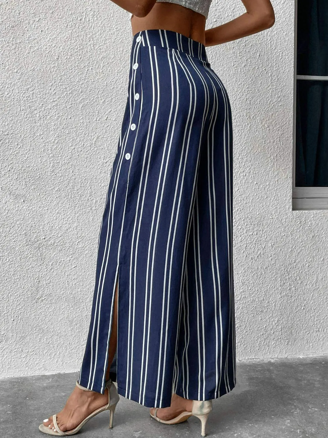 Hazel Blues® | Striped Slit Wide Leg Pants