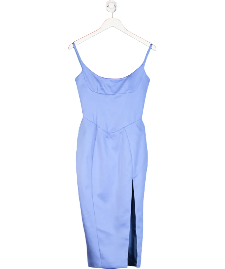House of CB Casimira Cornflower Blue Satin Corset Midi Dress UK S