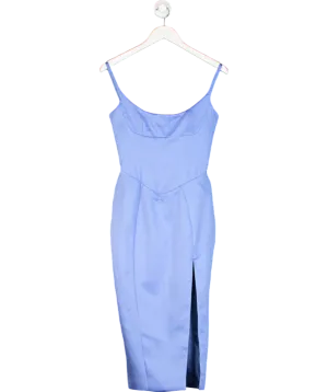 House of CB Casimira Cornflower Blue Satin Corset Midi Dress UK S