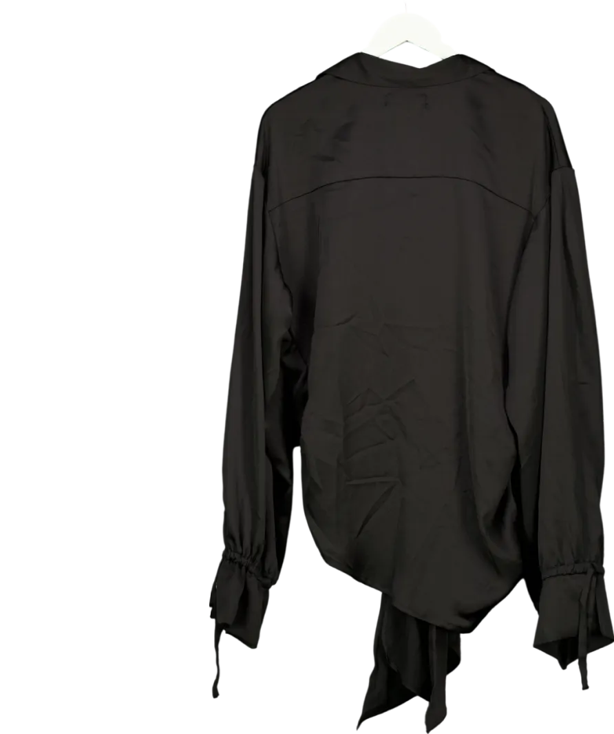 House of CB Payton Black Satin Drape Shirt UK XL
