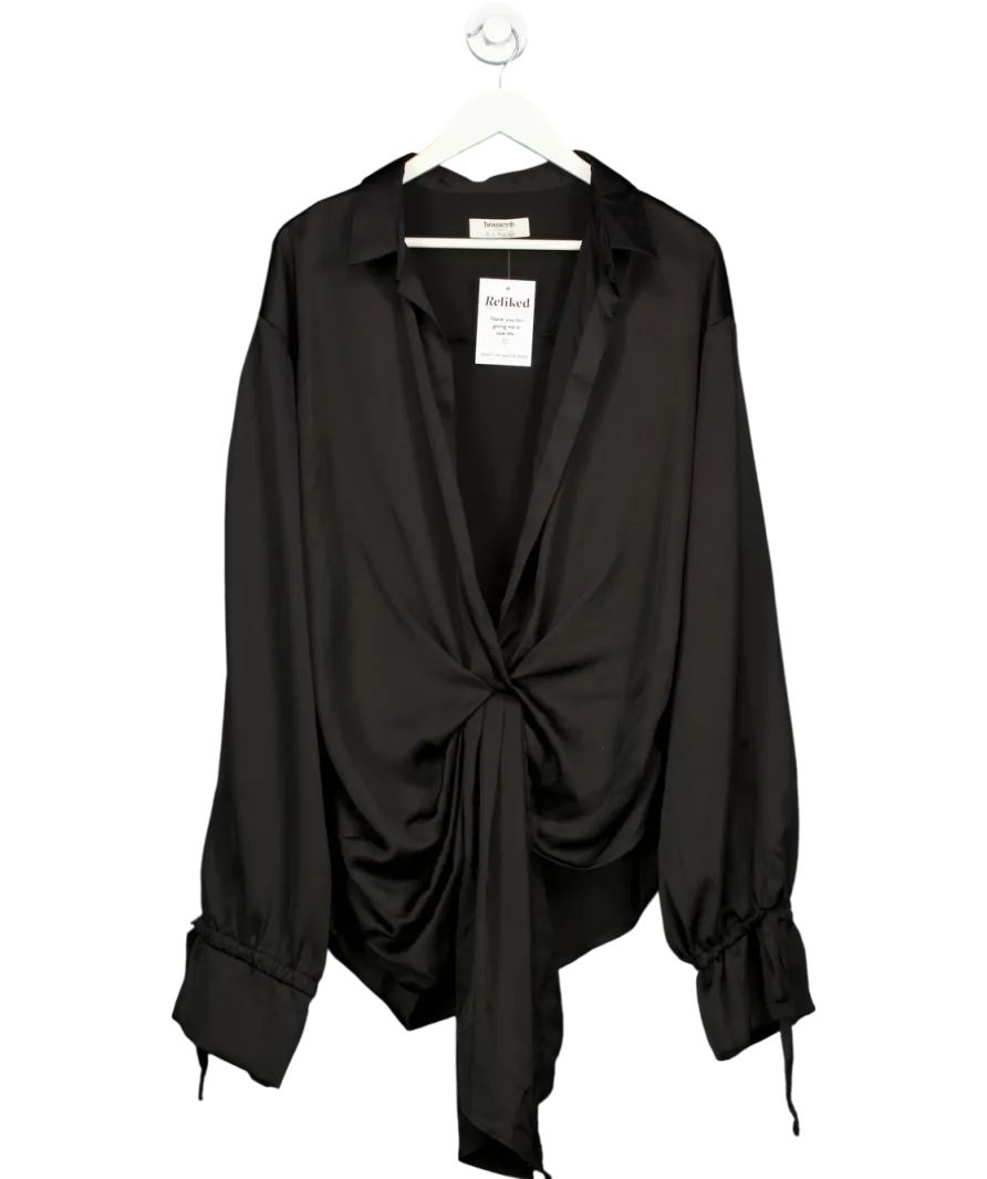 House of CB Payton Black Satin Drape Shirt UK XL