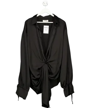 House of CB Payton Black Satin Drape Shirt UK XL