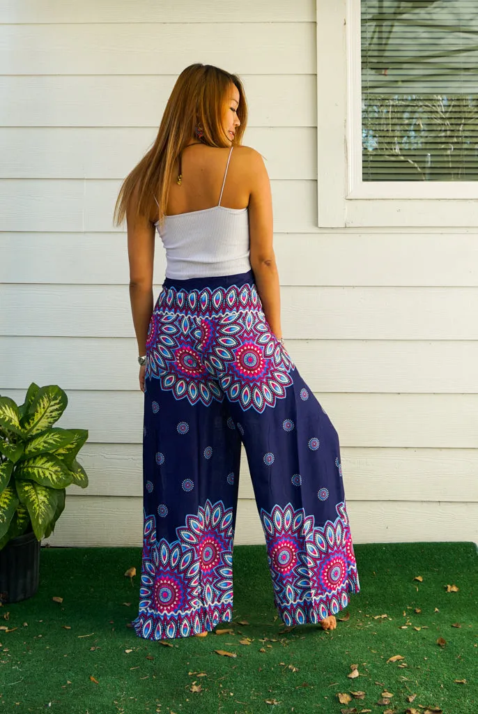Indigo Blossom Mandala Palazzo Wrap Pants