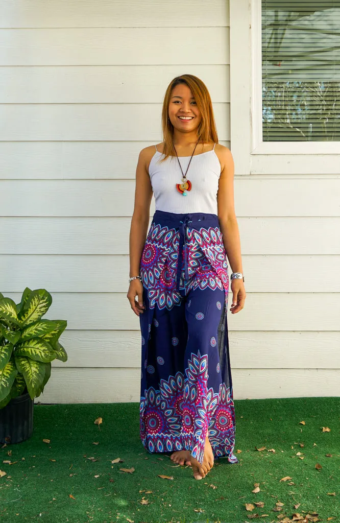 Indigo Blossom Mandala Palazzo Wrap Pants