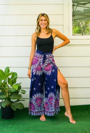 Indigo Blossom Mandala Palazzo Wrap Pants