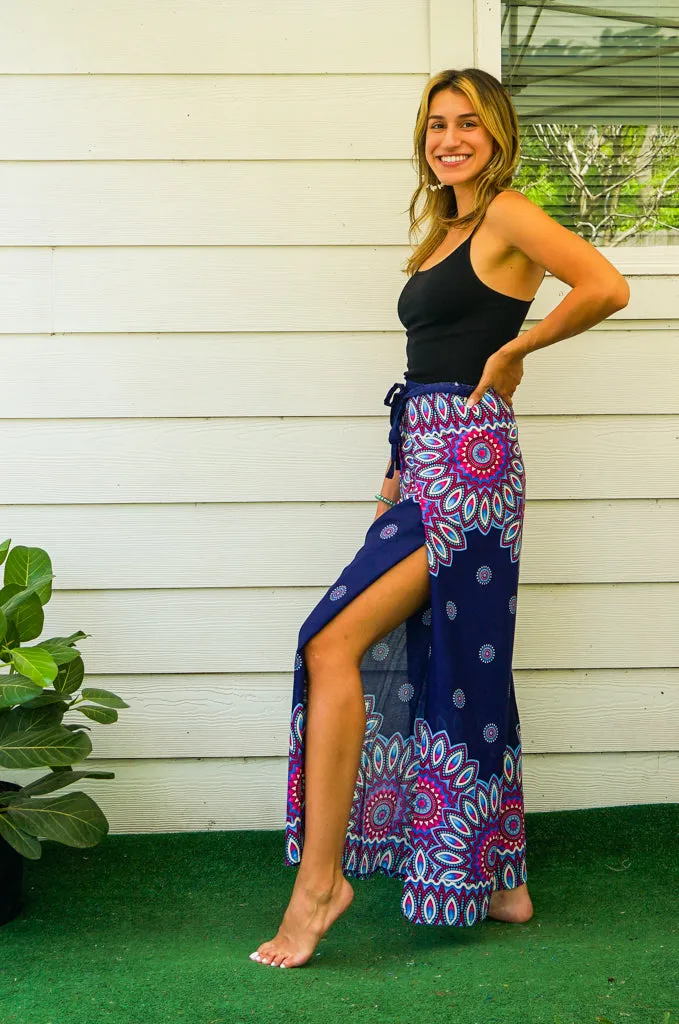 Indigo Blossom Mandala Palazzo Wrap Pants