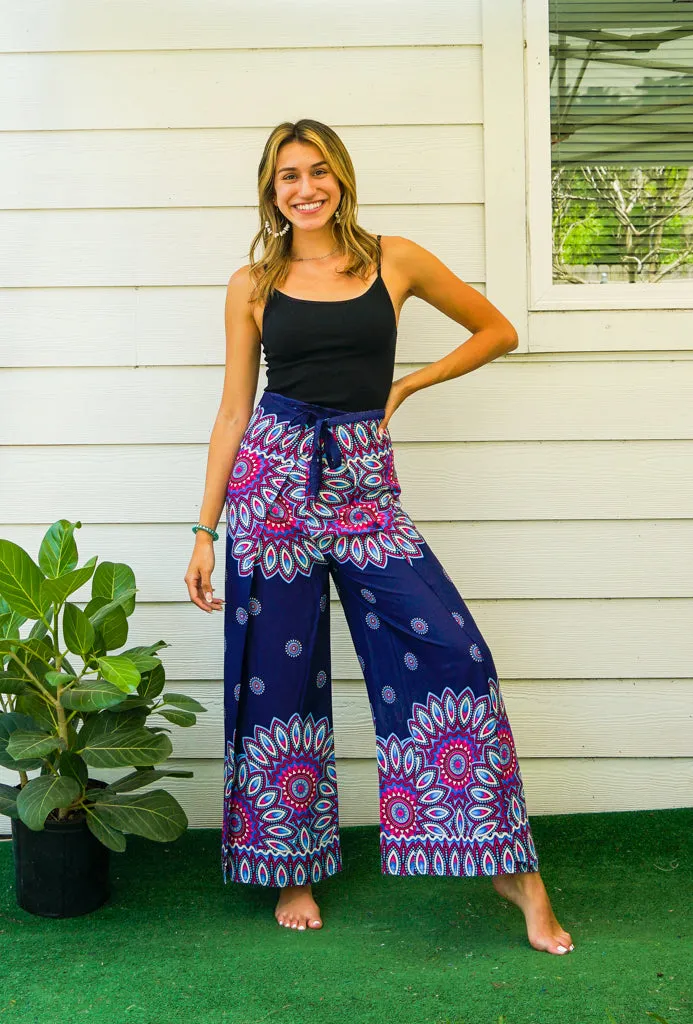 Indigo Blossom Mandala Palazzo Wrap Pants