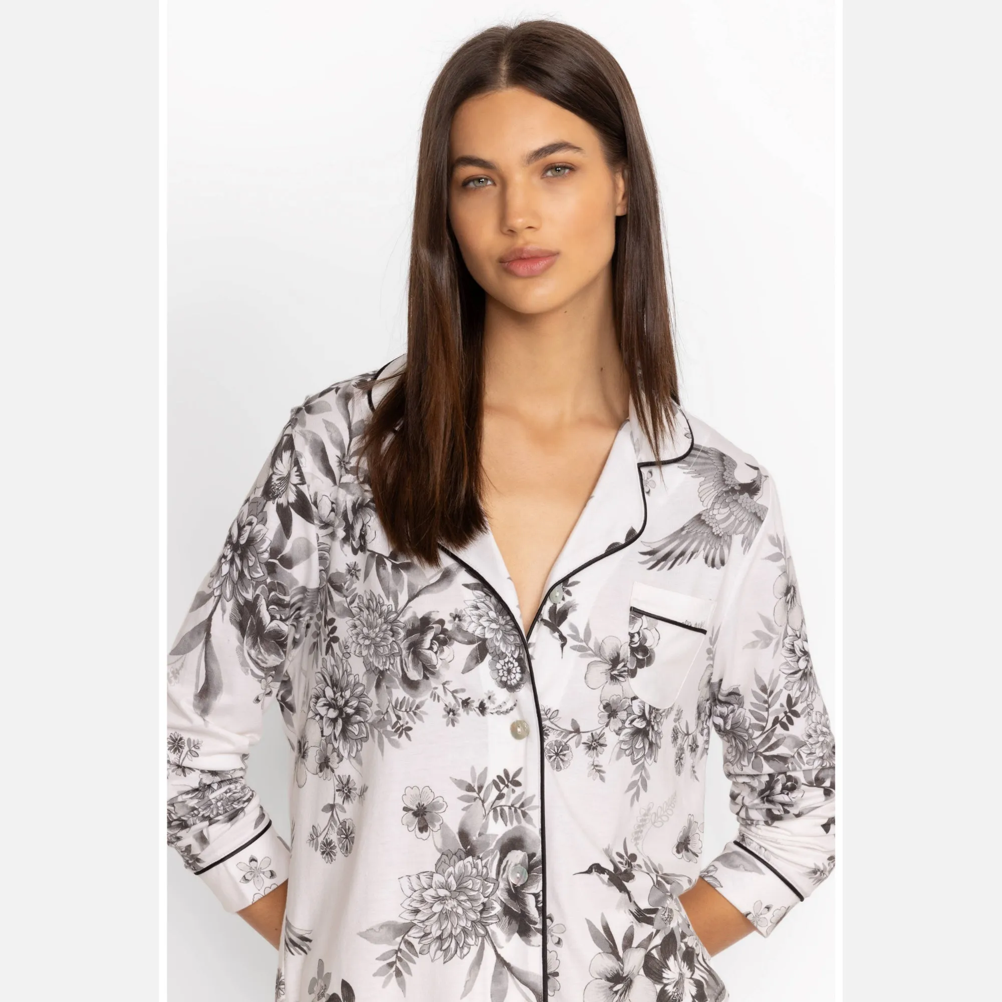 Johnny Was Carly Dreamer Ivory White PJ Set Floral Home Lounge Sleepwear 2 pc L NEW