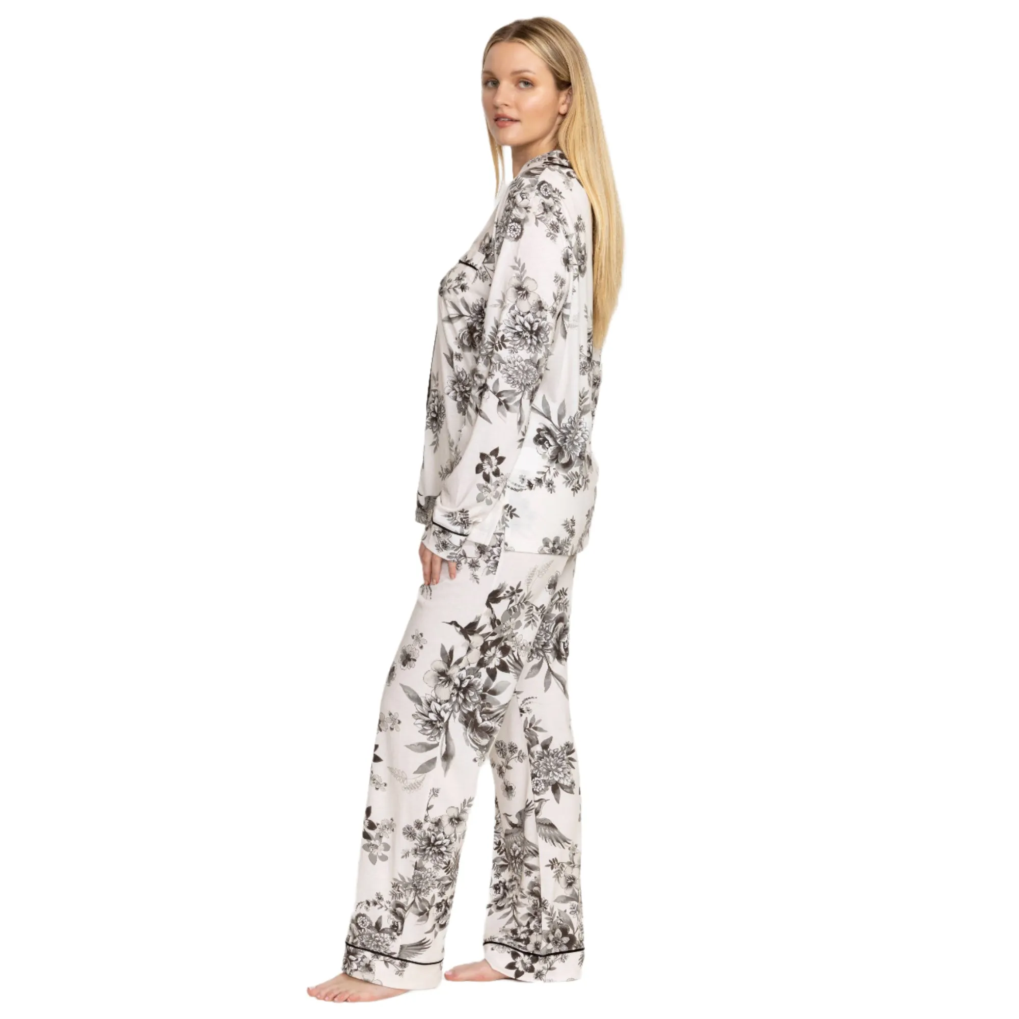 Johnny Was Carly Dreamer Ivory White PJ Set Floral Home Lounge Sleepwear 2 pc L NEW