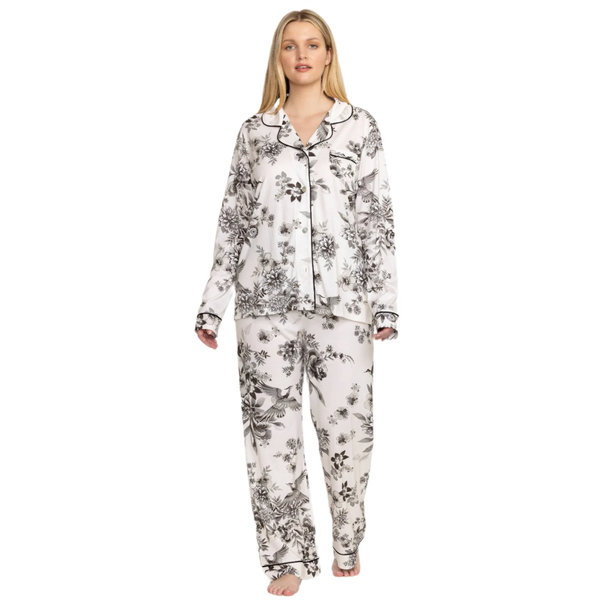 Johnny Was Carly Dreamer Ivory White PJ Set Floral Home Lounge Sleepwear 2 pc L NEW