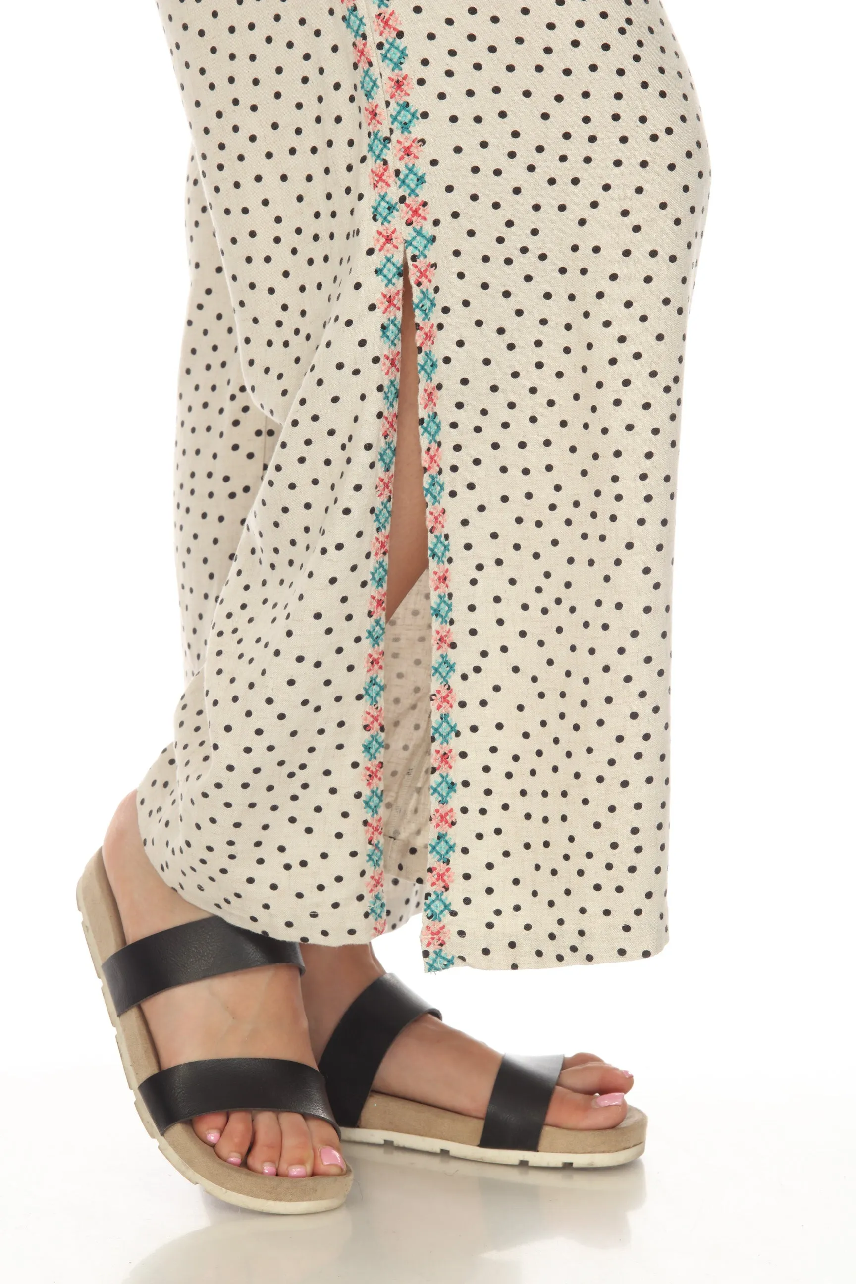Johnny Was JWLA Akira Polka Dot High Slit Wide Leg Pants Boho Chic J67423