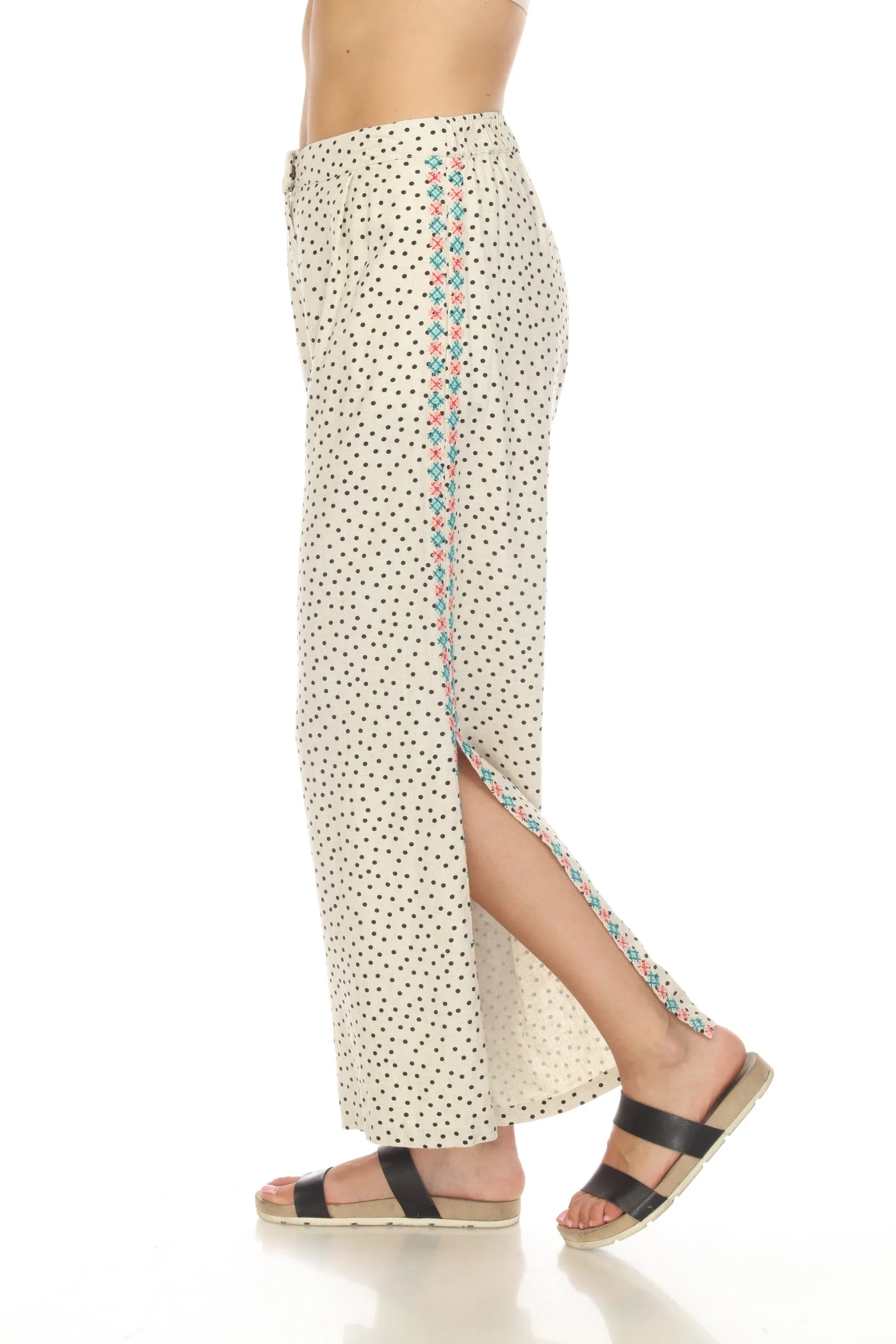 Johnny Was JWLA Akira Polka Dot High Slit Wide Leg Pants Boho Chic J67423