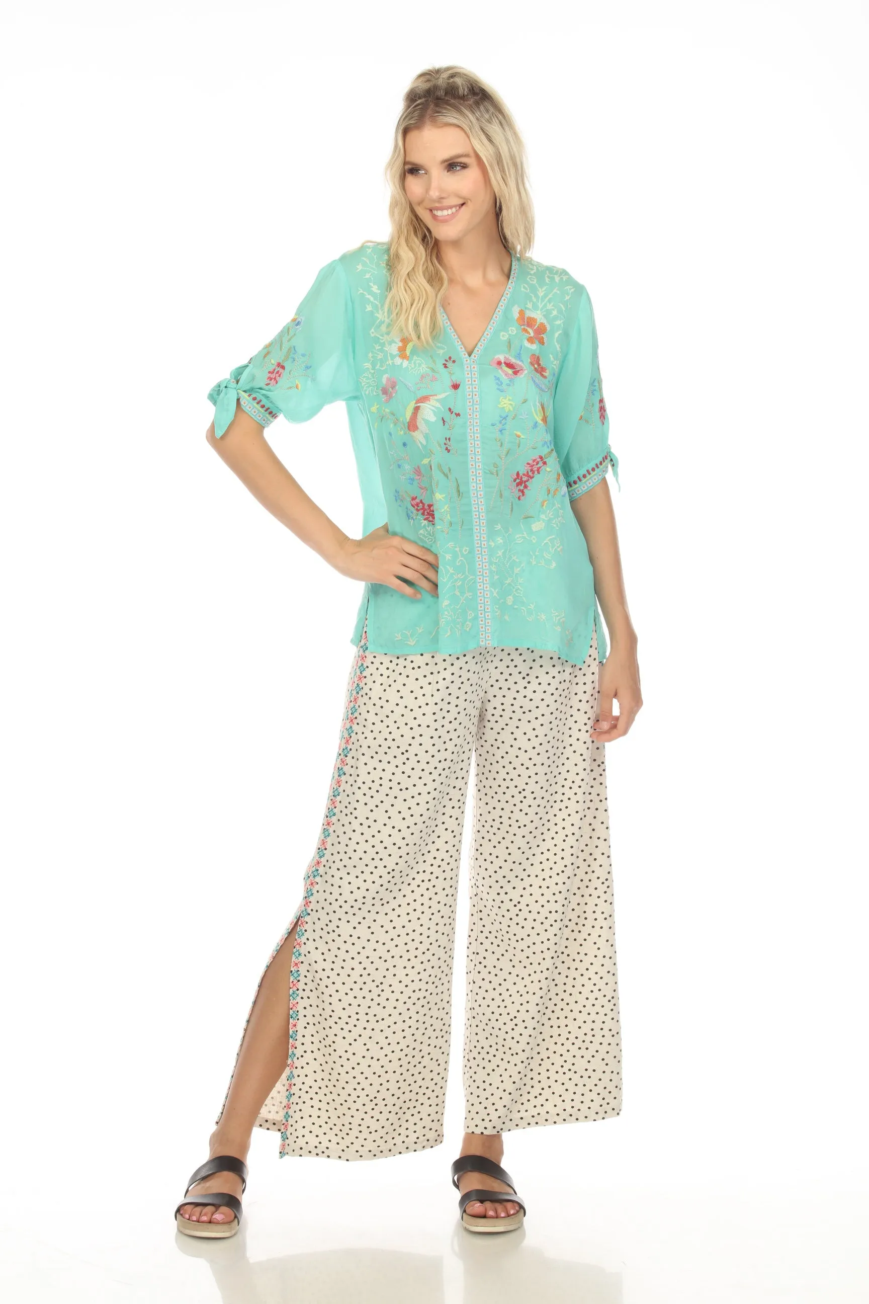 Johnny Was JWLA Akira Polka Dot High Slit Wide Leg Pants Boho Chic J67423