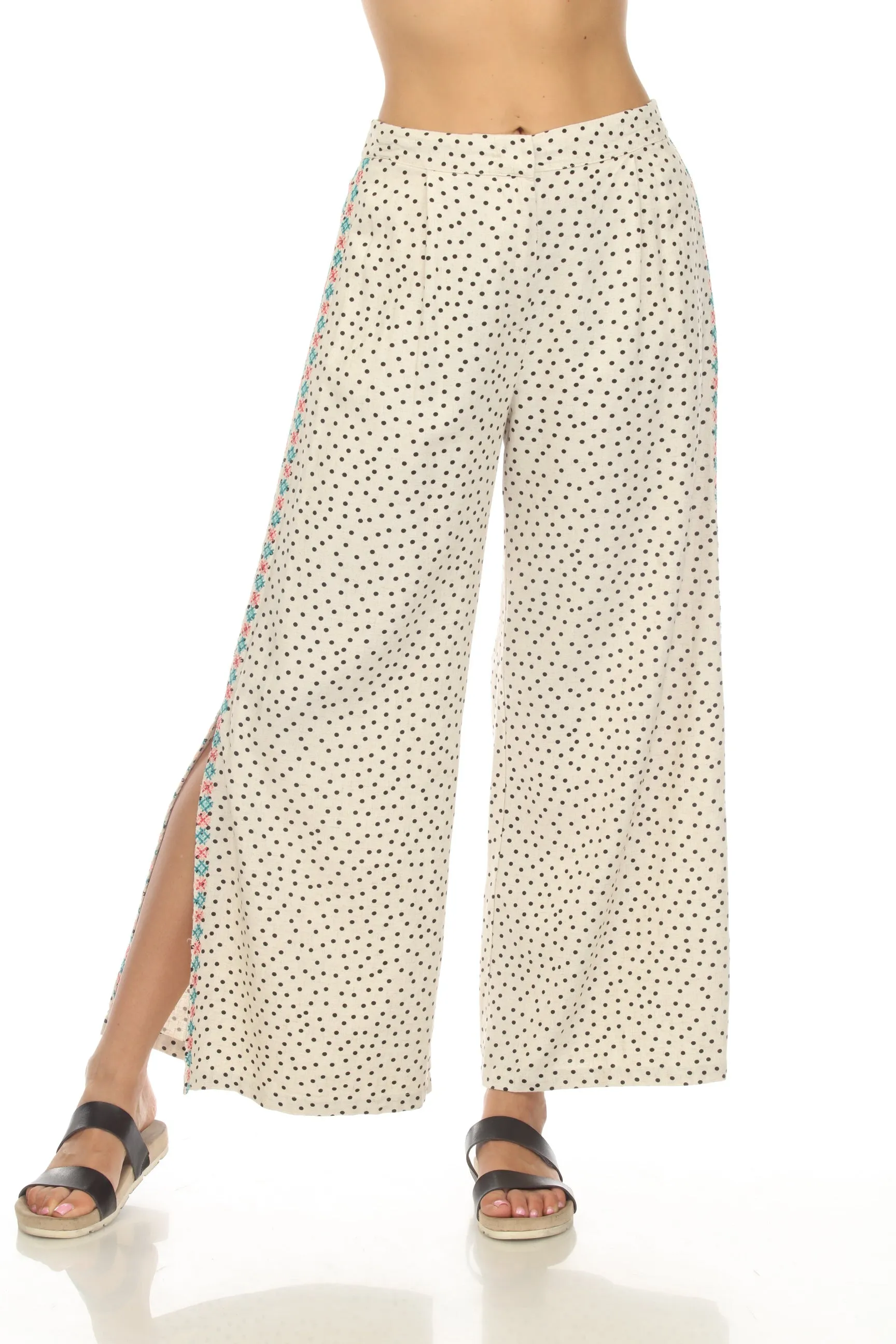 Johnny Was JWLA Akira Polka Dot High Slit Wide Leg Pants Boho Chic J67423