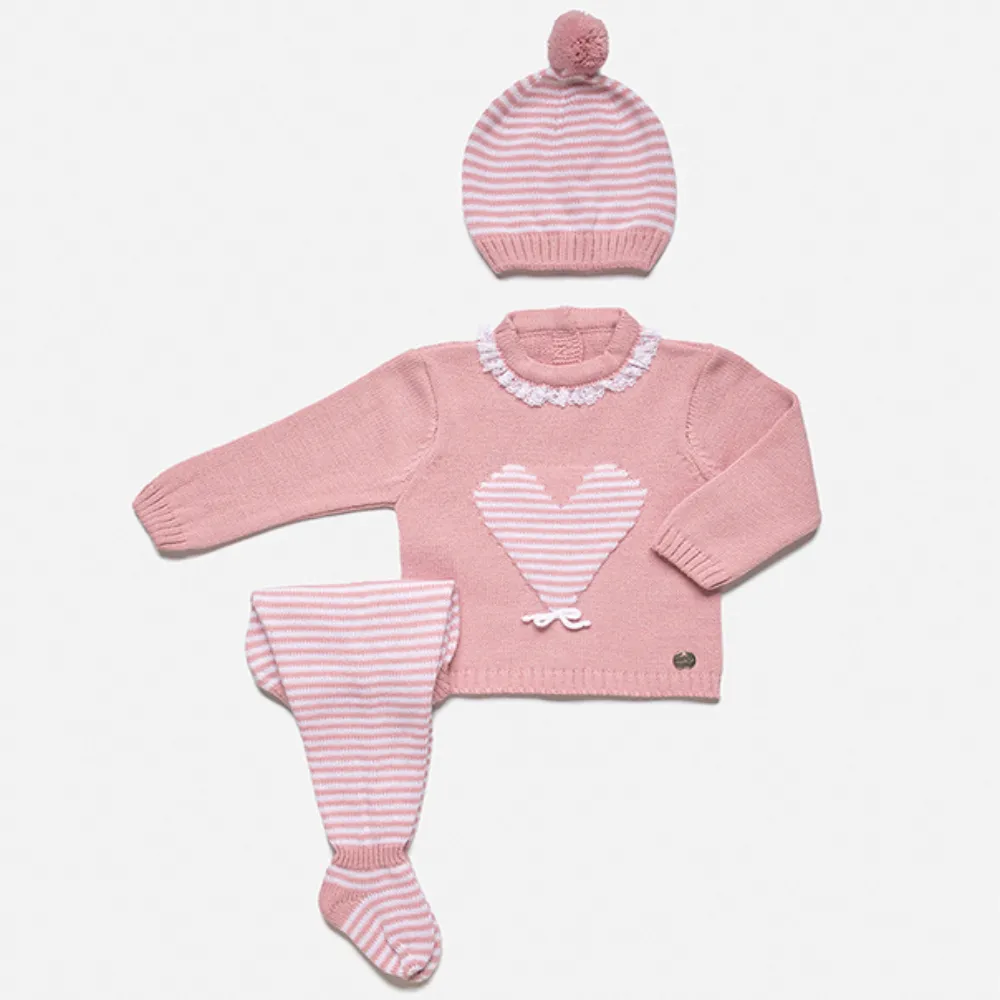 Juliana Girls Blush Heart Knitted 3 Piece Set