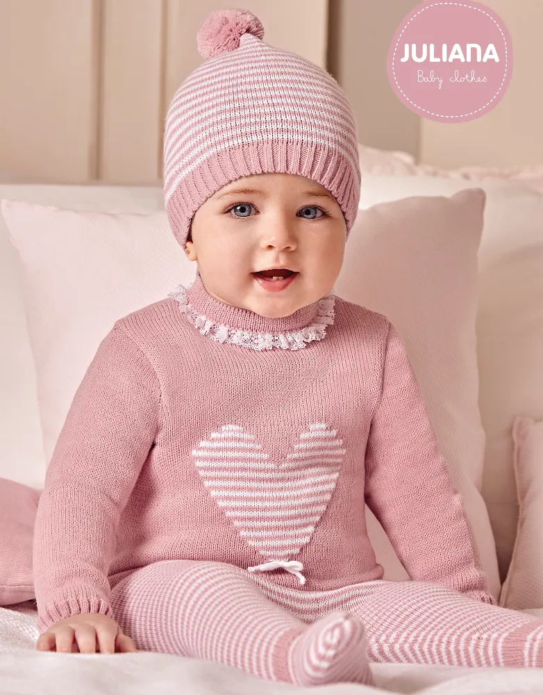 Juliana Girls Blush Heart Knitted 3 Piece Set