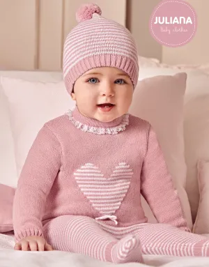 Juliana Girls Blush Heart Knitted 3 Piece Set