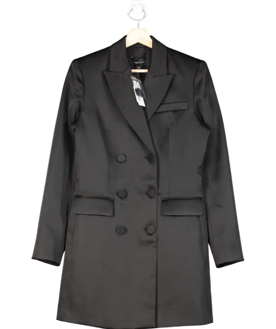 Karen Millen Black Structured Viscose Satin Tailored Double Breast Jacket UK 10
