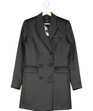 Karen Millen Black Structured Viscose Satin Tailored Double Breast Jacket UK 10