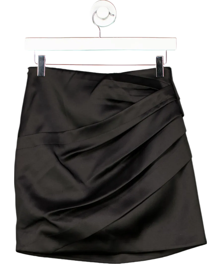 Karen Millen Black Structured Viscose Satin Tailored Ruched Mini Skirt UK 8