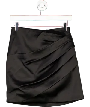 Karen Millen Black Structured Viscose Satin Tailored Ruched Mini Skirt UK 8