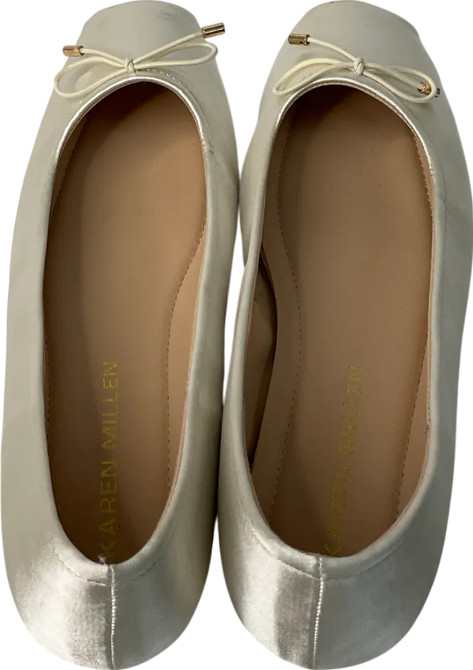 Karen Millen Cream Square Toe Satin Ballerina UK 5 EU 38 👠