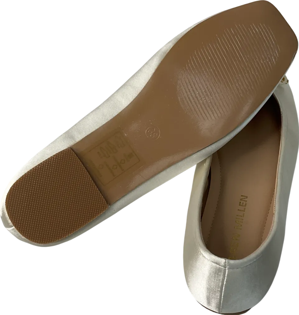 Karen Millen Cream Square Toe Satin Ballerina UK 5 EU 38 👠