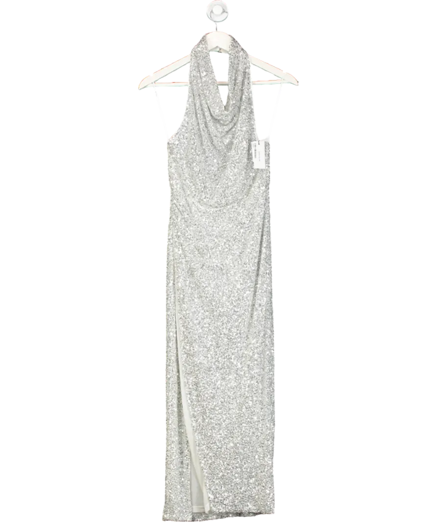 Karen Millen Metallic Jersey Sequin Cowl Neck Midi Dress UK XS