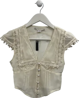 kimchi blue Cream Sheer Lace Trimmed Blouse UK XXS
