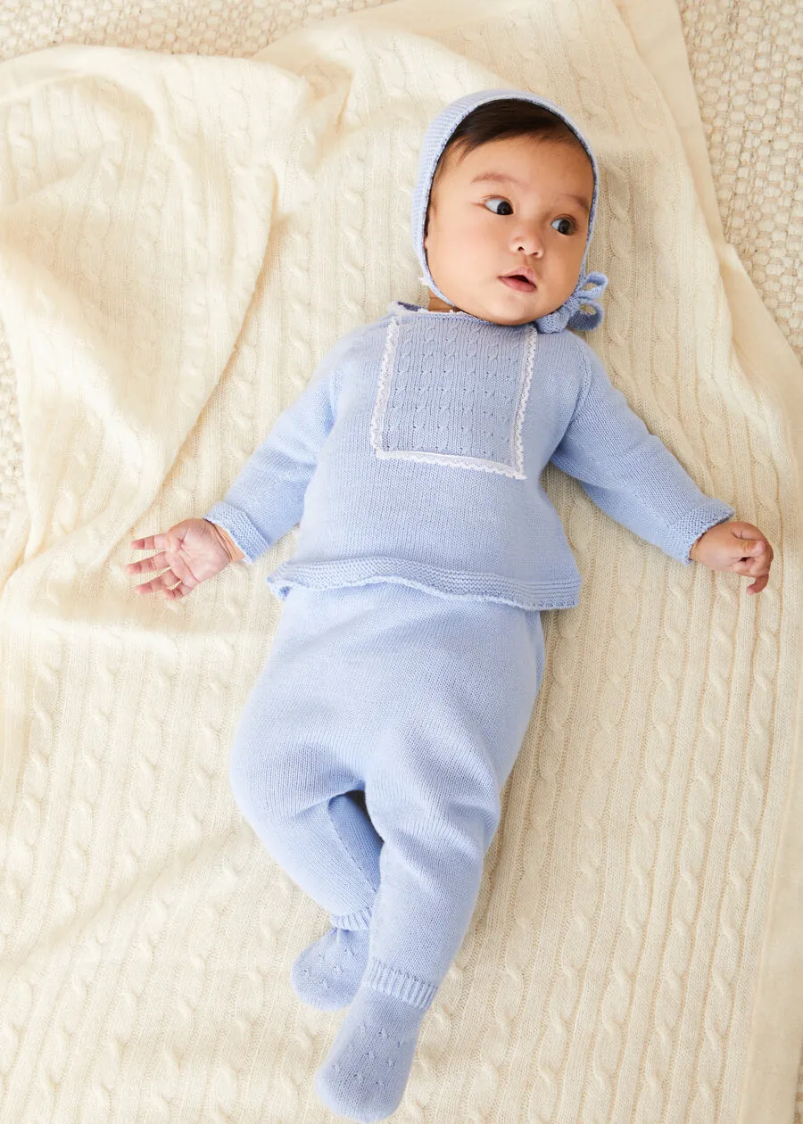 Lace Trim Knitted Set in Blue (1-12mths)