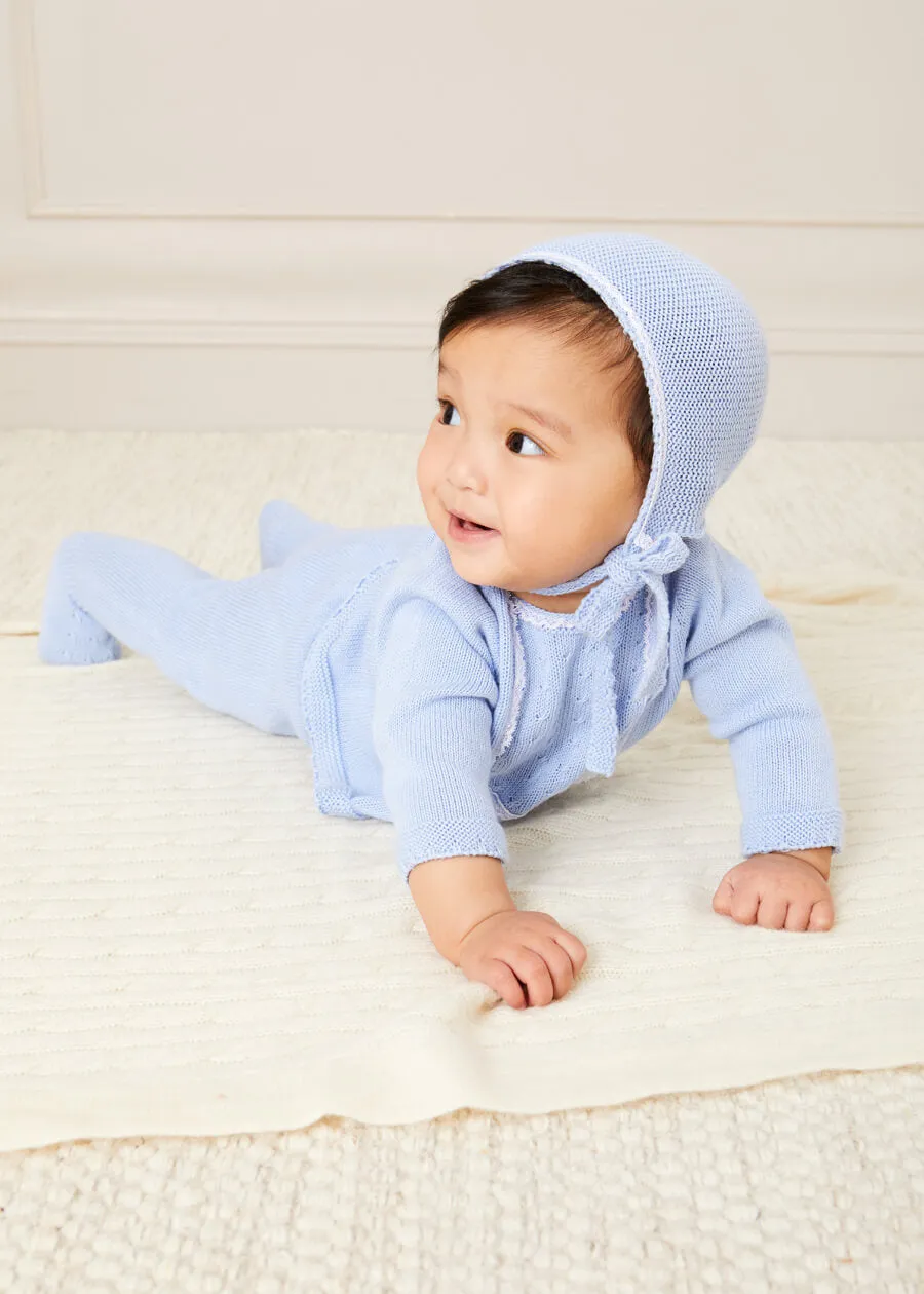 Lace Trim Knitted Set in Blue (1-12mths)