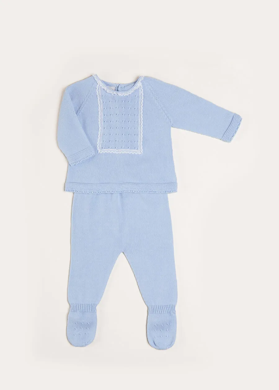 Lace Trim Knitted Set in Blue (1-12mths)