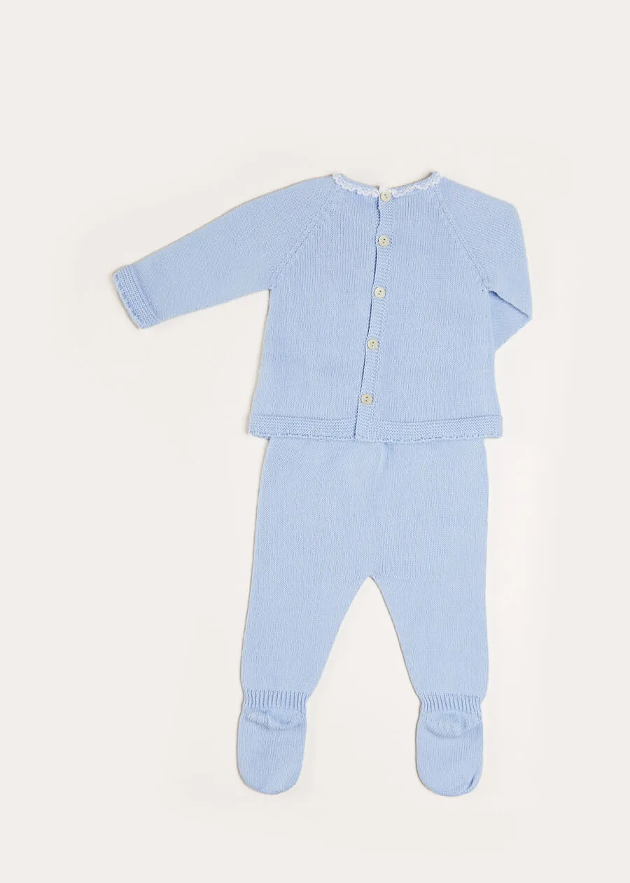 Lace Trim Knitted Set in Blue (1-12mths)