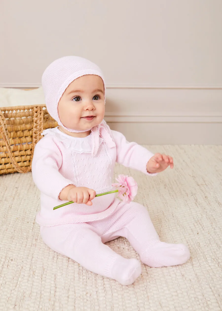 Lace Trim Ruffle Collar Knitted Set in Pink (1-6mths)