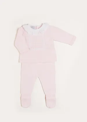 Lace Trim Ruffle Collar Knitted Set in Pink (1-6mths)