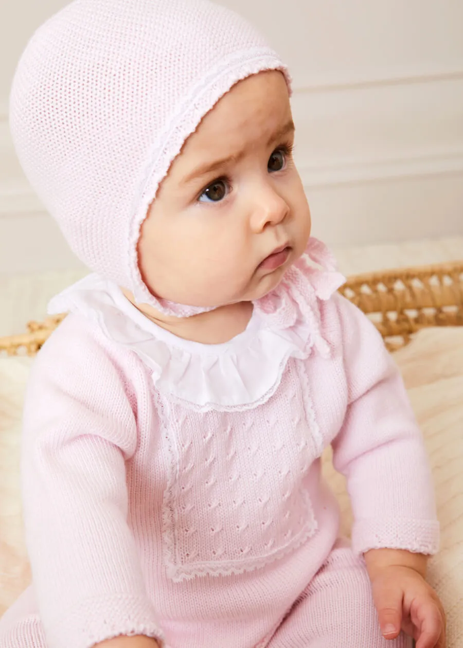 Lace Trim Ruffle Collar Knitted Set in Pink (1-6mths)