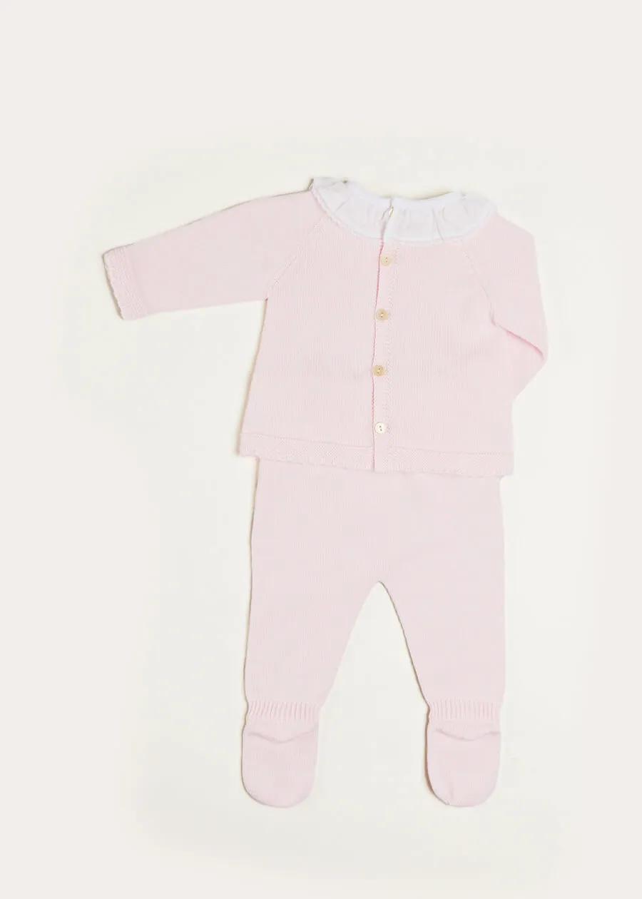 Lace Trim Ruffle Collar Knitted Set in Pink (1-6mths)